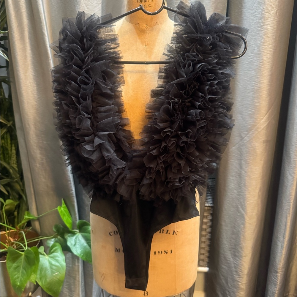 Black Ruffled Bodysuit